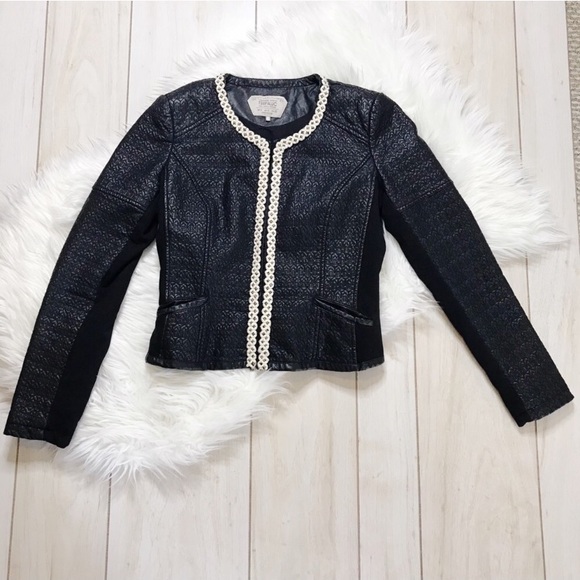 Zara Jackets & Blazers - Zara Faux Leather Quilted Beaded Trim Jacket